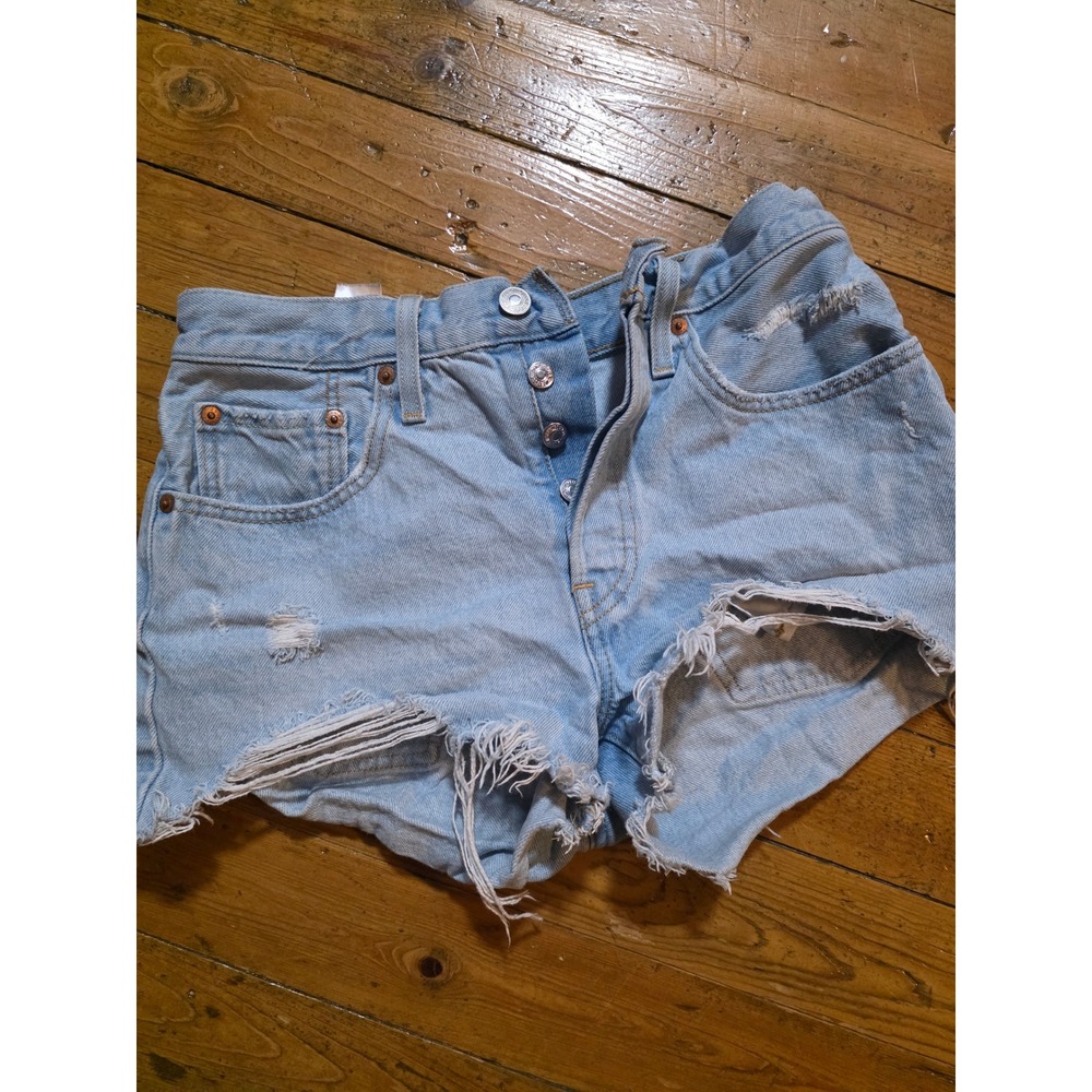 Levis 501 Original High‎ Waisted Distressed Cut Off Denim Shorts Light Wash W27